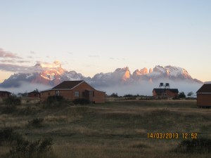 View of Torres del Paine mountain massif from our cabana