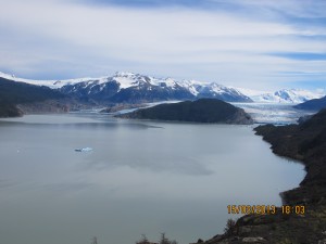 Looking down to Lake Grey with Glacier in background