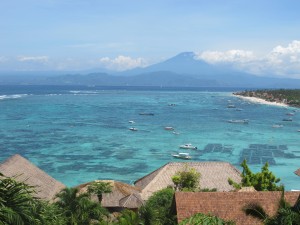 View from Villa with Bali Island and Mt Agung in distance