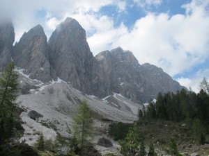Typical Dolomites mountain scenery with rugged peaks and scree slope