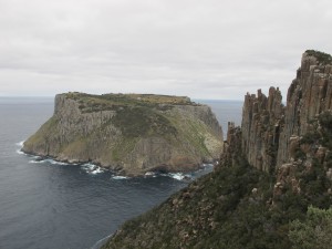 The blade at Cape Pillar with Tasman Island in the background. This is a popular climbing destination.